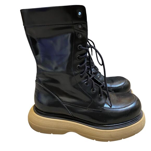 ASOS Shoes - ASOS Chunky Platform Lace-up Boots 8 Black Leather Mid Calf Punk Emo Cosplay